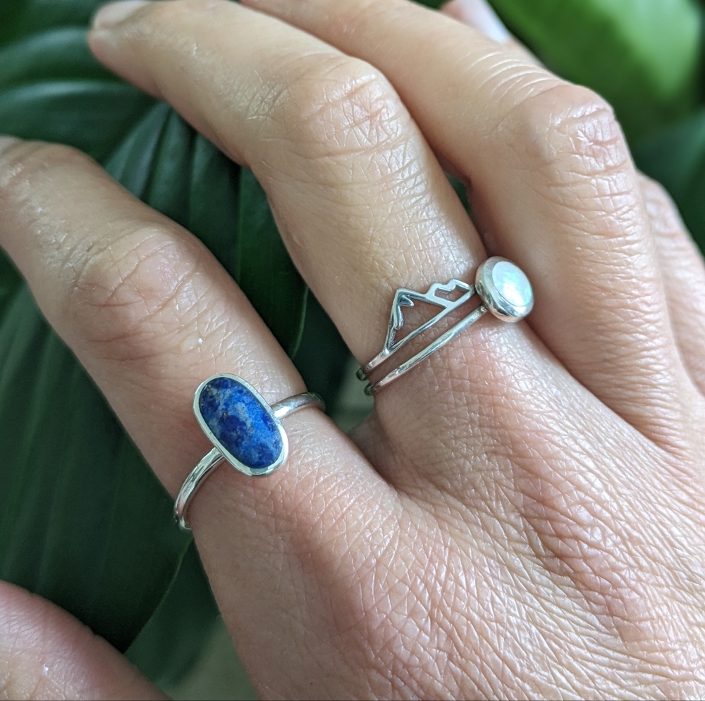 Stacking rings size 7, lapis lazuri, opal and mountains